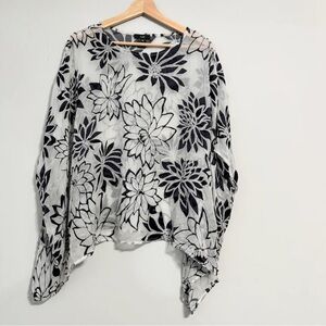 New RUTI Jacquard Floral Oversized Sheer Shawl Blouse